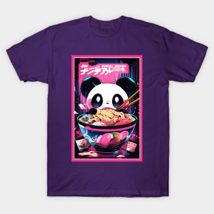 Anime Cute Panda eating Ramen | Cute Anime Panda Kawaii Design T-Shirt